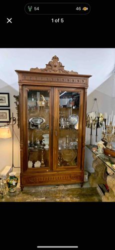 Late 19th-Century European Walnut Carved Armoire Showcase