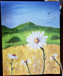 Daisy Field Landscape Painting by Lorie Leahy