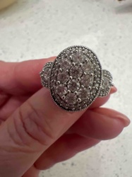 Sterling Silver/White Gold and Cubic Zirconia/Diamond Cluster Ring