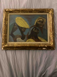Expressionistic Painting of Three Figures in a Gilded Frame
