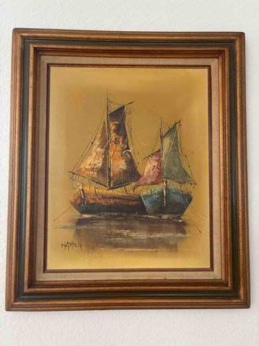 Mid-Century Nautical Seascape Oil Painting signed 'Mansen'