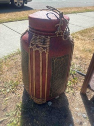 Antique Decorative Storage Urn with Braided Rope Handle