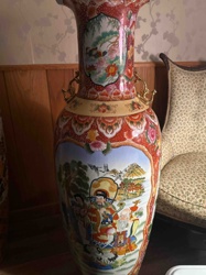 Large Japanese or Chinese Floor Vase with Figural and Floral Decoration