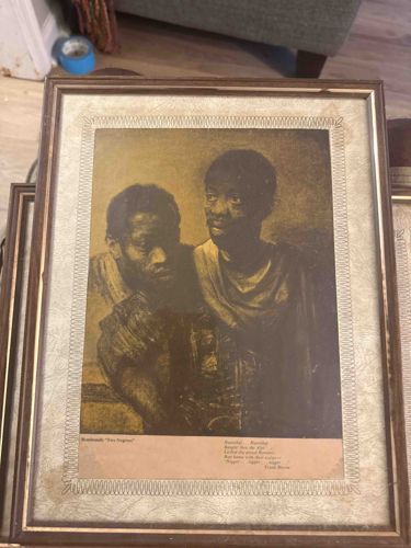 Framed Print of Rembrandt's 'Two Negroes' with poem 'Negrophobia' by Frank Horne
