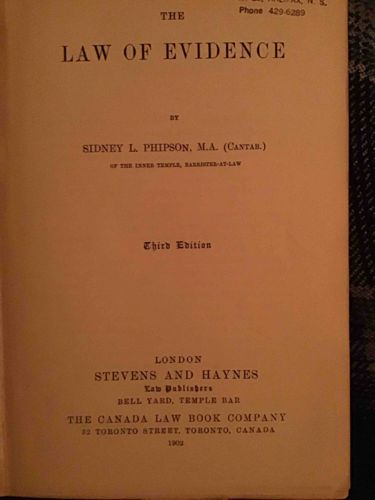 The Law of Evidence by Sidney L. Phipson, Third Edition (1902)