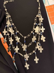 Multi-Strand Filigree Cross Necklace with Lapis Lazuli Beads