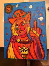 Abstract Figural Painting: 'Hat-Wearing Figure with Middle Finger'