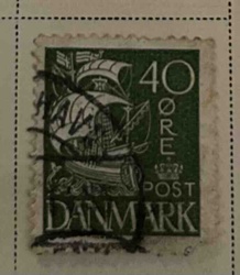Denmark 40 Øre Postage Stamp with Viking Ship Motif