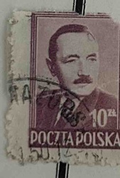Polish 10 Zloty Postal Stamp featuring Józef Piłsudski