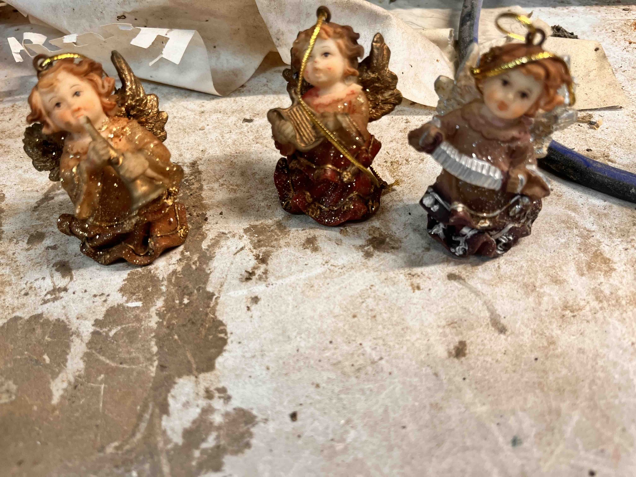 Trio of Musical Cherub Angel Christmas Ornaments