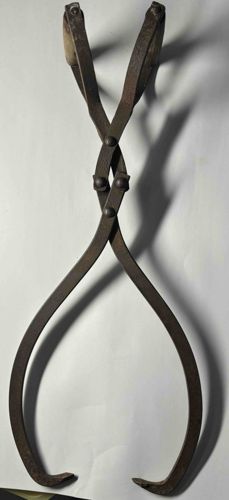 Vintage Forged Iron Ice Tongs with Wooden Handles