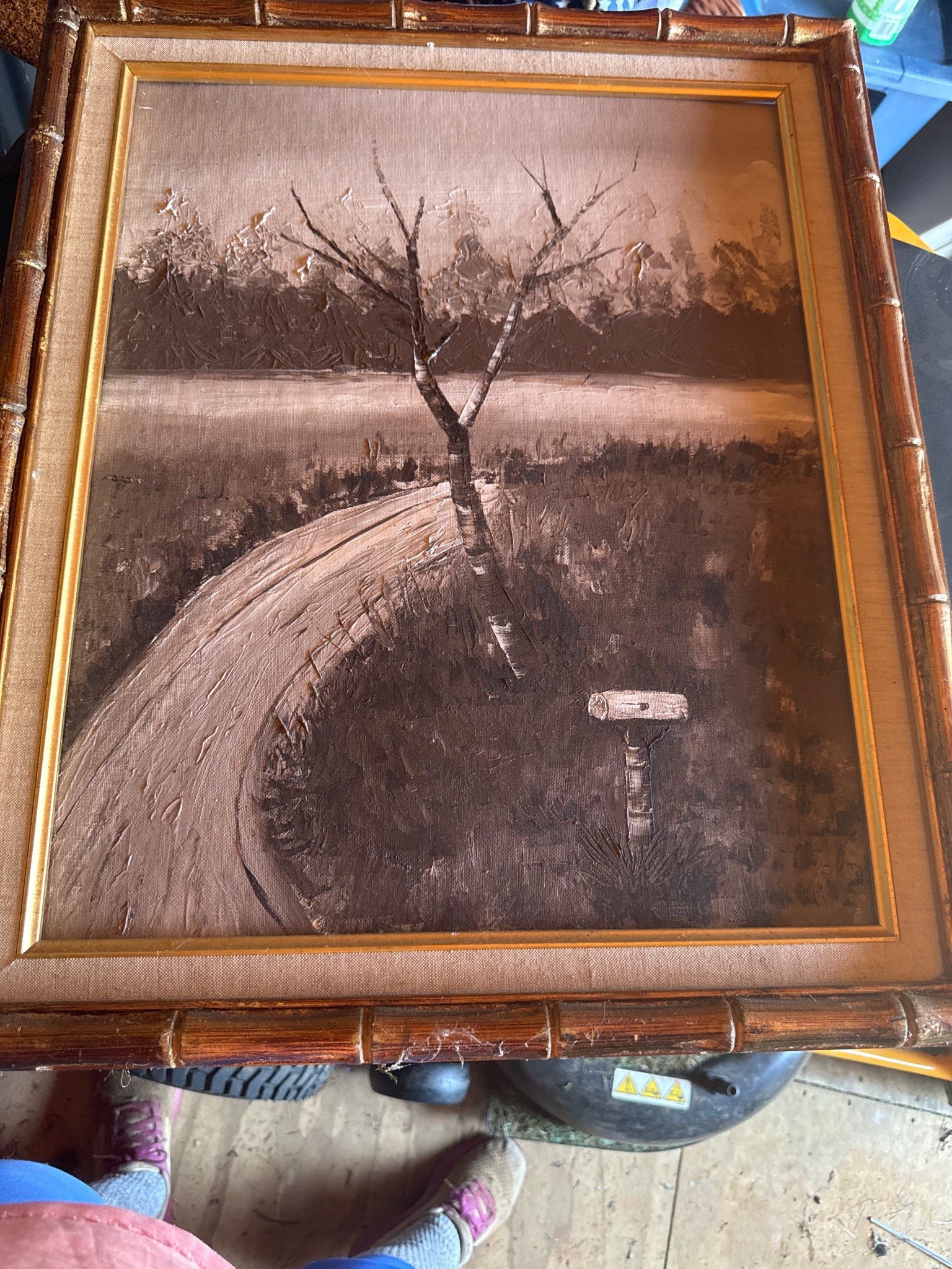 Submitted photo of Monochrome landscape painting with road and mailbox