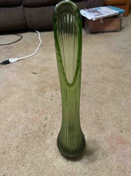 Green Ribbed Glass Bud Vase