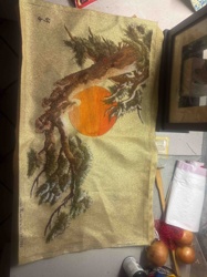 Embroidered Pine and Sun Tapestry