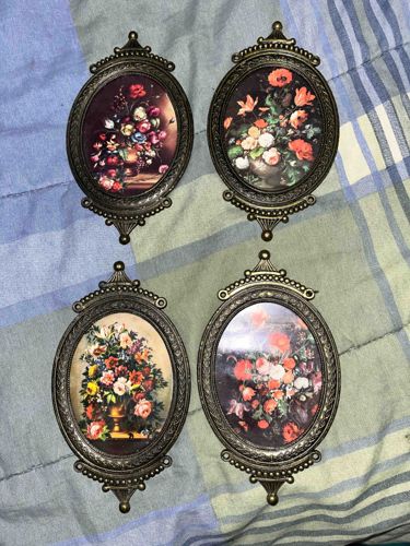Set of Four Ornate Oval Framed Floral Prints