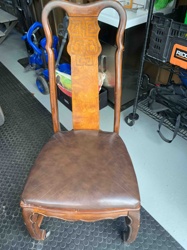 Vintage Chinoiserie Style Carved Wood Side Chair with Upholstered Seat