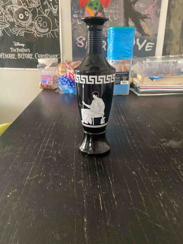 Black Ceramic Vase with Greek Key and Figure Decoration