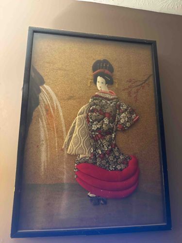Framed Japanese Kimekomi Geisha Wall Art