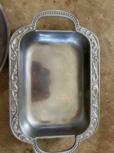 Rectangular Pewter Serving Tray with Handles