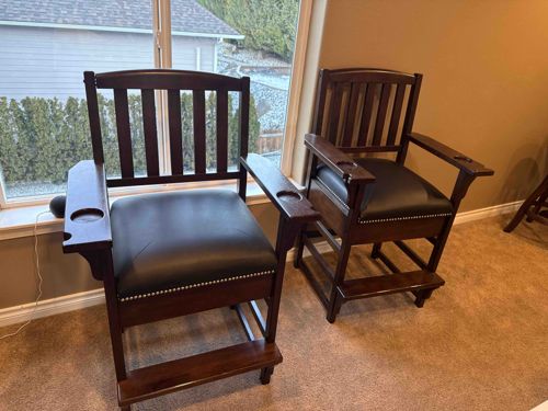 Pair of Mission-Style Spectator Pool Hall Chairs