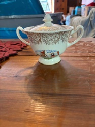 Vintage Covered Sugar Bowl with Dutch Windmill Scene