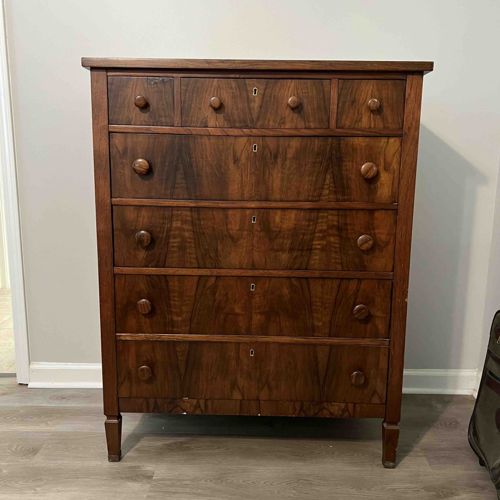 Antique Oak Dresser with Burl Veneer