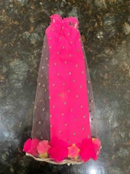 Barbie Doll Pink Tulle Gown with Floral Embellishments