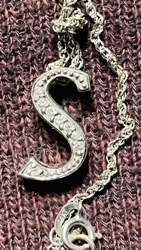 14K White Gold 'S' Initial Pendant with Diamond Accents and Rope Chain