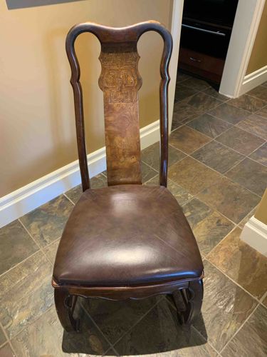 East Asian Style Carved Wood Chair with Upholstered Seat