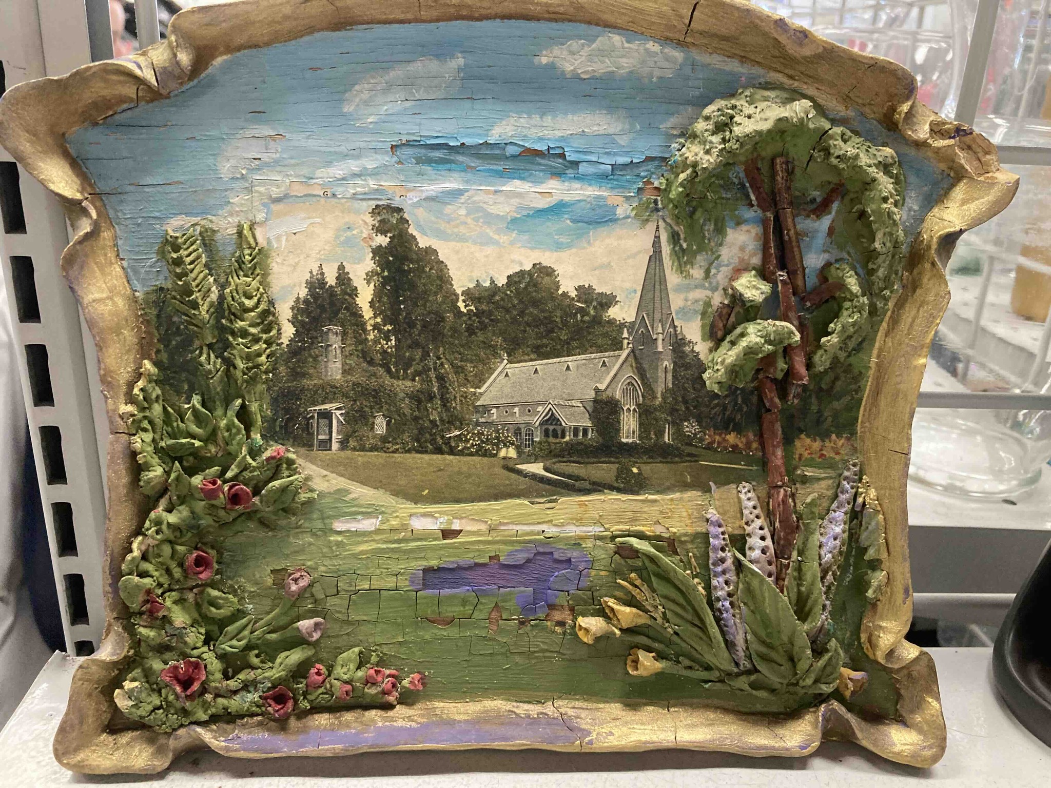 Handmade Mixed-Media 3D Decoupage Folk Art Plaque