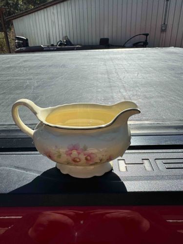Vintage Floral Porcelain Gravy Boat with Gold Trim
