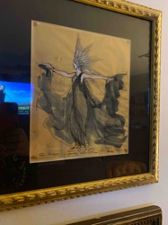 Framed Watercolor and Ink Drawing of a Sunburst Crowned Figure