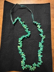 Teal Beaded Necklace with Ribbon Tie
