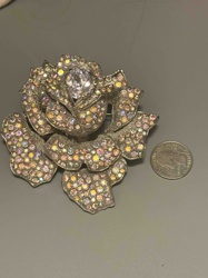 Large Aurora Borealis Crystal Rose Brooch