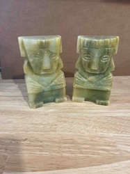 Mid-Century Modern Green Stone Mayan/Olmec Style Bookends