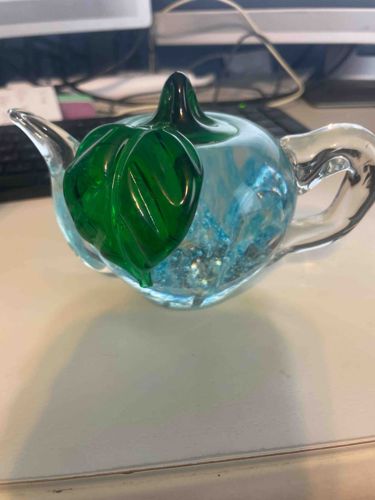 Decorative Glass Teapot with Green Leaf