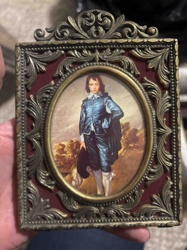 Framed Miniature Print of 'The Blue Boy' in Ornate Brass-Tone Frame