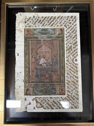 Persian or Mughal Miniature Painting of a Court Scene