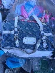 Guess Monogrammed Denim and Faux Leather Satchel Handbag