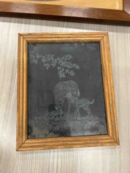 Framed Etched Deer and Rabbit Scene Plaque
