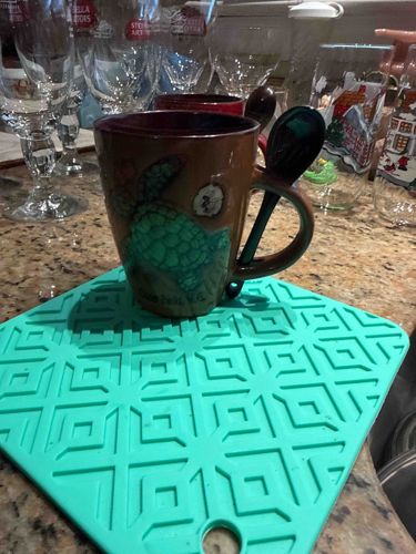 Sea Turtle Design Ceramic Mug with Spoon and Silicone Trivet