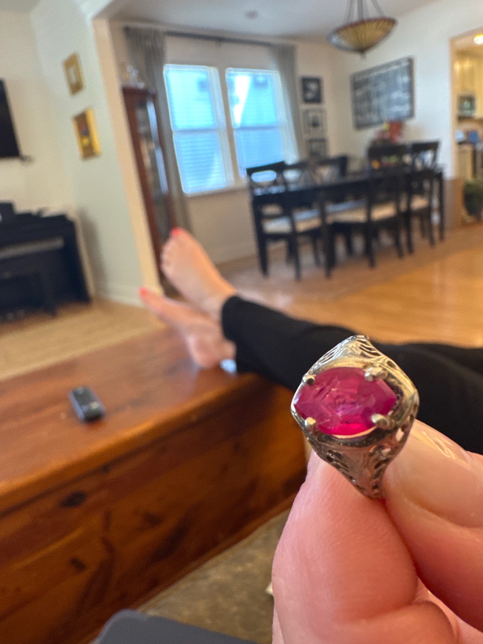 Vintage Filigree Ring with Oval Pink-Red Gemstone