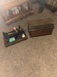 Antique Cast Iron Sewing Machine with Wooden Cover
