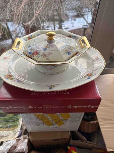 Octagonal Porcelain Covered Tureen with Matching Platter