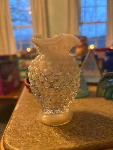 Fenton White Opalescent Hobnail Vase with Ruffled Rim
