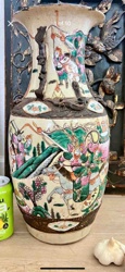 Large Antique Chinese Famille Verte Style Baluster Vase with Applied Dragons