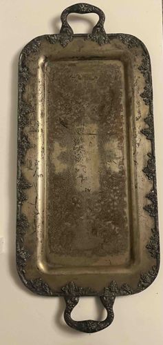 Silver-Plated Rectangular Serving Tray with Ornate Handles