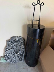 Fossils in Slate with Black Marble Cylinder Stand and Iron Easel