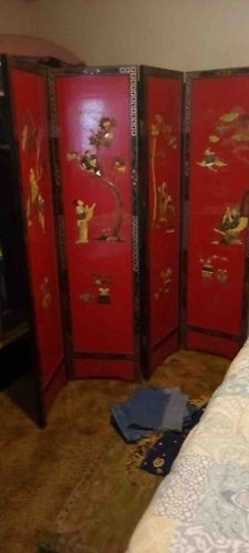 East Asian Lacquered Room Screen with Mother-of-Pearl Inlay