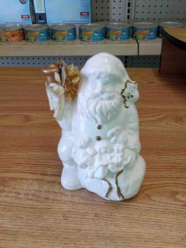 White Glazed Santa Claus Figurine with Gold Accents